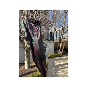 Show stopping new Lanvin silk maxi with draped shoulder and leg slit.